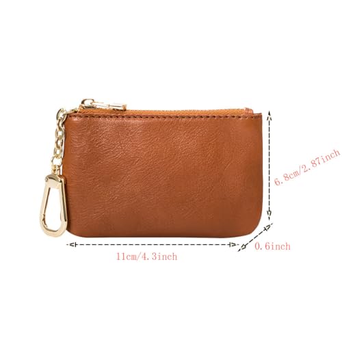 Leather Coin Purse Mini Slim Wallet Small Change Purse Card Holder Coin Purse With Key Chain for Men & Women (Brown)2