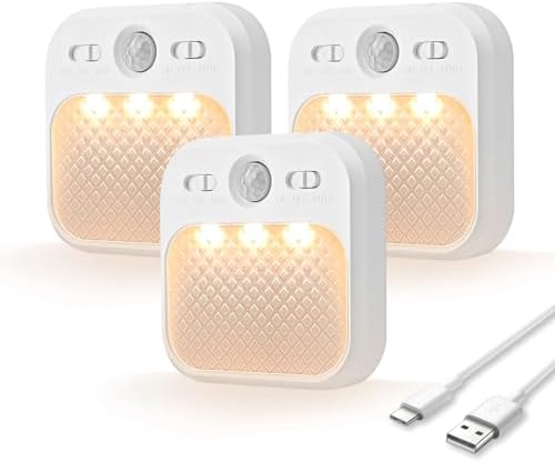 MERTTURM Motion Sensor Night Light, Wireless Rechargeable LED Night Light Indoor, 3 Sensor Modes&Adjustable Brightness (30days Standby), Stairs/Bedroom/Bathroom/Hallway Light for Kids, Adult [3 Pack]