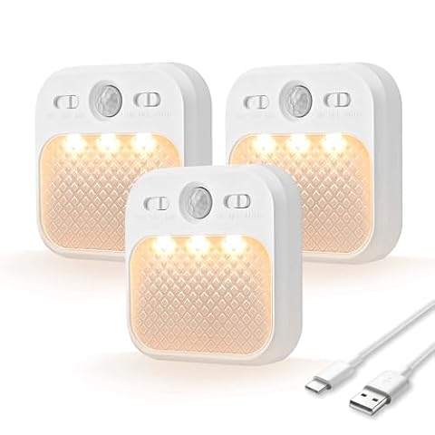 MERTTURM Lampa Nocna LED Bezprzewodowa, Czujnik Ruchu, 3 Tryby & Jasność, ładowana - Schody Sypialnia Łazienka (3 szt.)