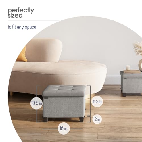 Storage Ottoman Cube with Small Bin, 16-in Square Ottoman with Storage for Living Room and Bedroom, Small Ottomans Foot Rest, Fabric Foot Stools Ottomans Max 330lbs, Light Grey by STORAGEBUD - Image 8