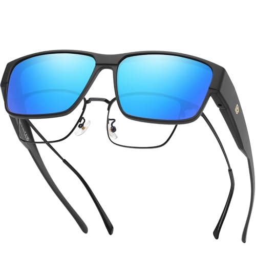 DUCO Polarized Fit Over Sunglasses for Men and Women UV400 Protection Retro Square Wrap Around Shades for Driving Riding 8986