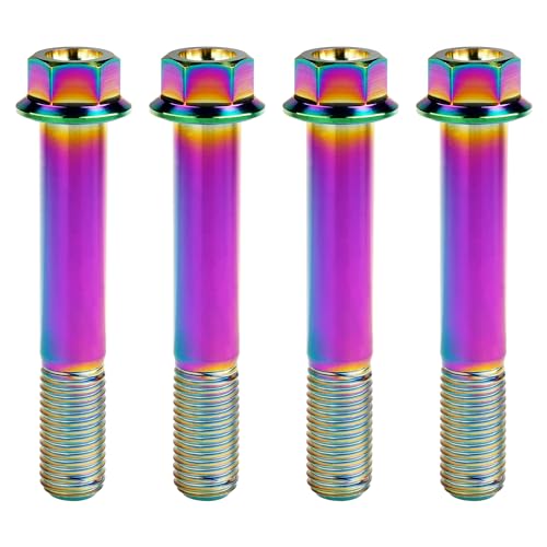 Image of Titanium Bolt M12 30 35 40 45 50 55 60 65 70 75 80 85 90mm Hex Small Flange Head for Motorcycle Car Modification Pack of 4 (M12x75mm Pitch 1.25, Multicolored)