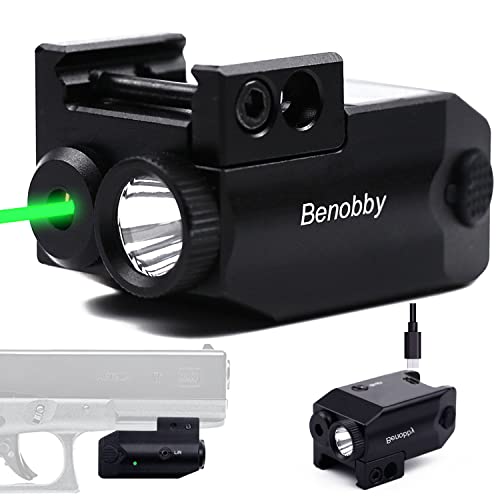 Green Laser Flashlight Combo, 350 Lumens Tactical Flashlight with Green Beam, USB Rechargeable Strobe Pistol Flashlight ,Compact Rail Mount Green Laser Flashlight for Pistol