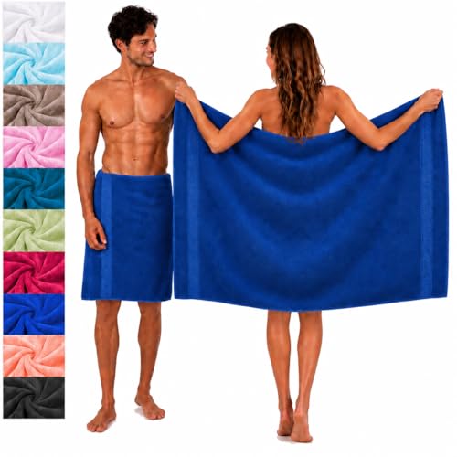 Betz 2 Stück Saunatücher Saunatuch Saunahandtuch Set Palermo 100% Baumwolle Frottier XXL Badetuch Strandtuch Größe 80 x 200 cm Farbe blau