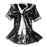BlaySaney Women's PVC Leather Catsuit Short Sleeves Sailor Suit Dress Suit Cosplay Costume