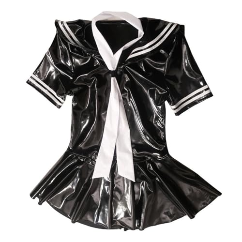 BlaySaney Women's PVC Leather Catsuit Short Sleeves Sailor Suit Dress Suit Cosplay Costume