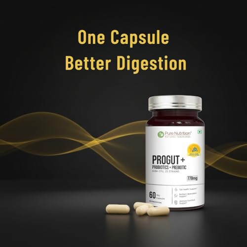 Image of Pure Nutrition Progut + | Probiotics Supplement 60 Billion CFU | Gut Health Supplements with Probiotic | Gut Cleanse with Prebiotics and Probiotics | Supports Digestive Health | Relief from Gas & Bloating - 60 Capsules
