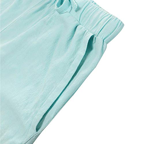 Women's Drawstring Linen Bermuda Shorts For Women Elastic Waist Comfy Cotton Short Large Blue #TOP4