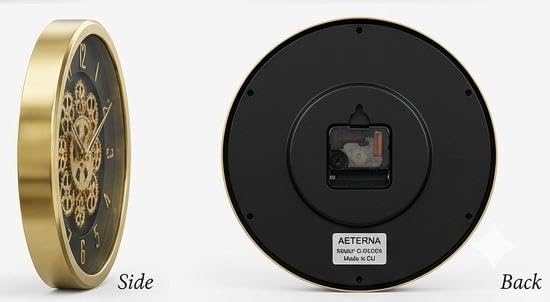 Image of Moving Gear Wall Clock, Round, Gold and Rose Gold Finish, Options (NEW Black, Set of 1 Clock)