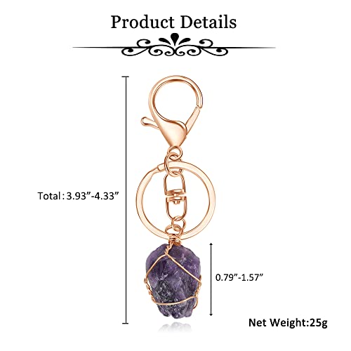 Manifo Natural Amethyst Raw Crystal Keyring Healing Crystals Rough Raw Stones Wire Wrapped Gemstone Keychain Charm #TOP5