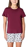 Merry Style Damen Schlafanzug Zweiteiler Pyjama lang bunt mit Muster MS10-268 (Rotwein/Katzen, 176)
