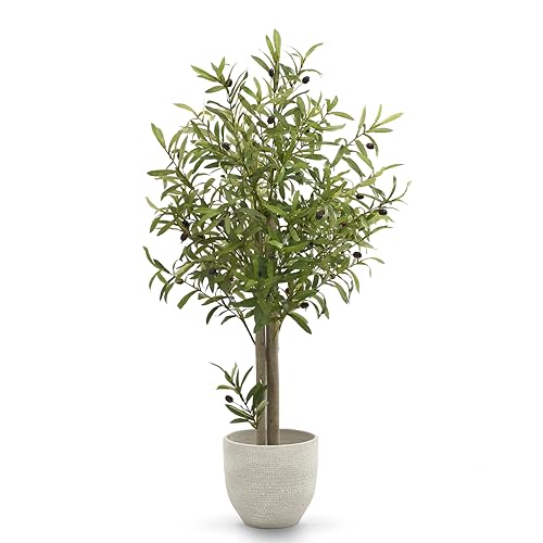 MAIA SHOP Olivo Artificial 105 cm con Tronco Natural y Aceitunas Decorativas, Planta Artificial Realista para Decoración Mediterránea de Hogar, Oficina, Hoteles o Eventos, Árbol Interior
