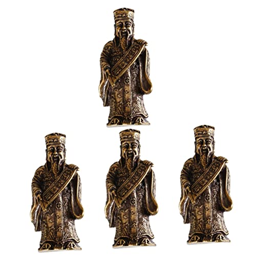Figurine de richesse en laiton antique - Set d'ornements style chinois 4 pièces