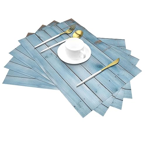 Set de table bleu bois en PVC tissé résistant et imperméable x6