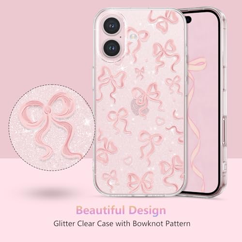 Coque iPhone 16 Plus antichoc souple et transparente à motif noeud rose