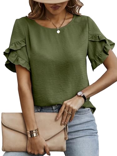 Image of Sugathari Elegant Top, Women's Solid Petal Sleeve Round Neck Ruffle Trim Top II Tops for Women /Girls (TOP 118)