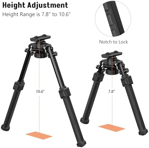 MidTen Bipod Compatible with M-Rail Bipod Swivel Tilt Sturdy Height Adjustment for Hunting and Shooting (Black, 7.8-10.6") - 3