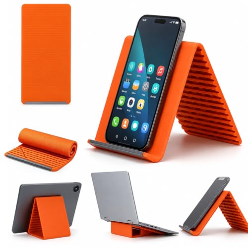 Image of Flexible Silicone Phone Stand, Foldable Multi-Angle Adjustable Phone Holder, Universal Non-Slip Desktop Mount for Cell Phones Laptops Tablets, Portable Rollable Stand for Travel, Work, and Home Use