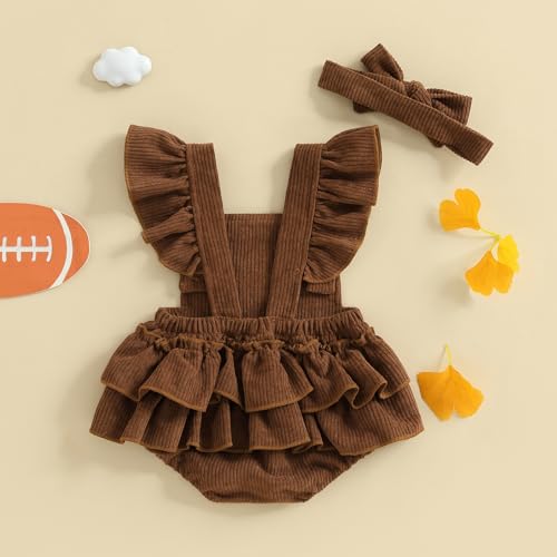 Football Baby Girl Outfit Embroidery Football Romper Ruffle Sleeve Corduroy Bodysuit Overalls Game Day Clothes4