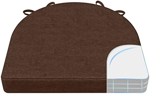 AAAAAcessories U-Shaped Chair Cushions for Dining Chairs with Ties and Removable Cover, 2" Thick Dining Kitchen Chair Pads, Indoor Dining Room Chair Cushions, 17" x 16", Brown