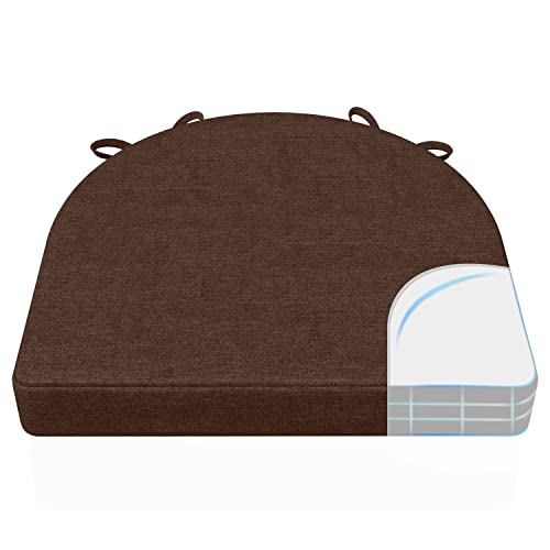 Aaaaacessories U-Shaped Chair Cushions For Dining Chairs With Ties And Removable Cover, 2" Thick Dining Kitchen Chair Pads, Indoor Dining Room Chair Cushions, 17" X 16", Brown #TOP28