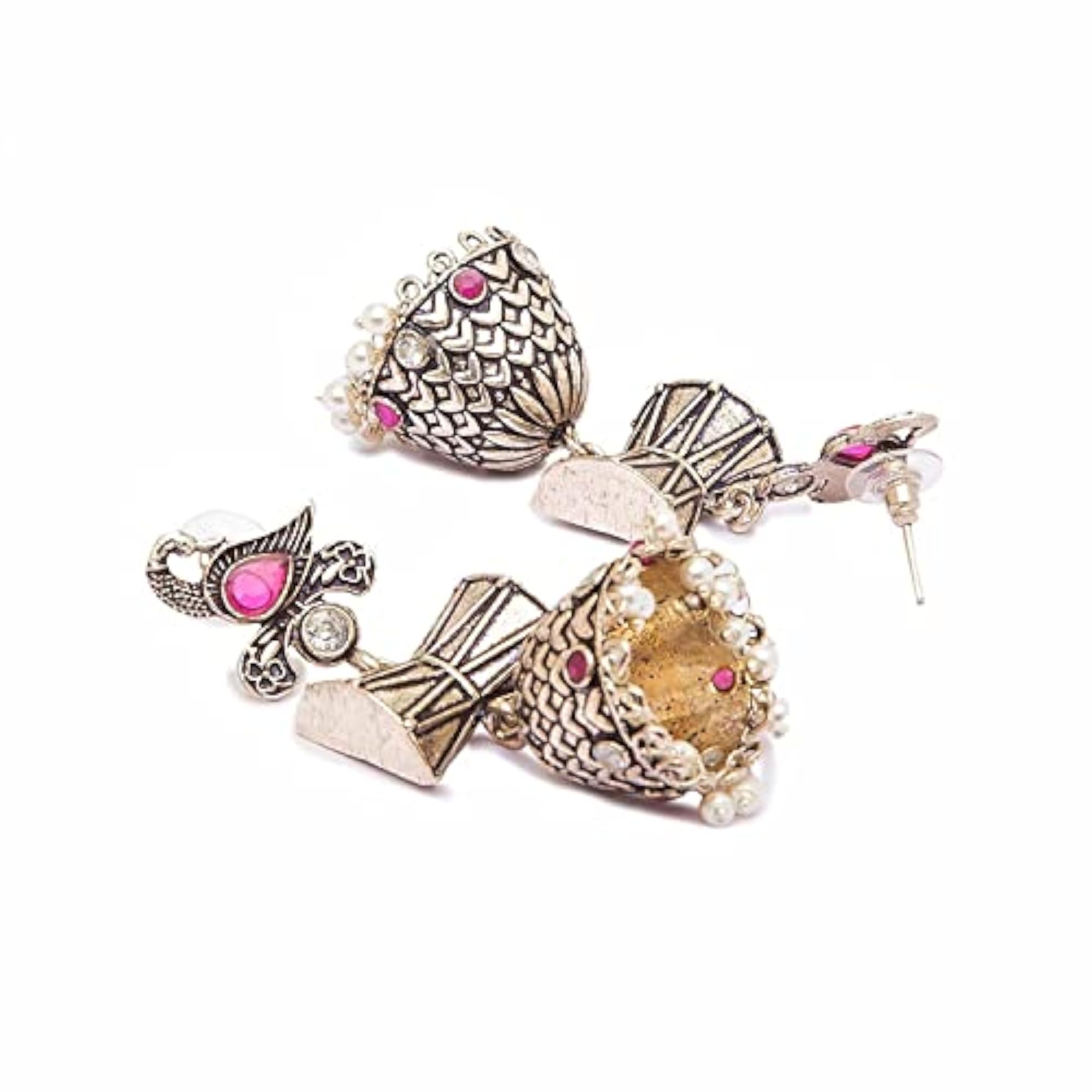 German Oxidized Silver Peacock Jhumkas with Pearls, Gift