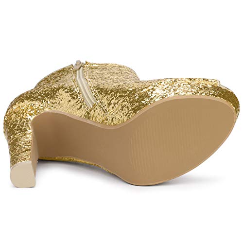 Allegra K Allegra K Women's Glitter Platform Chunky Heeled Open Toe Heel Gold Ankle Boots 10 M US