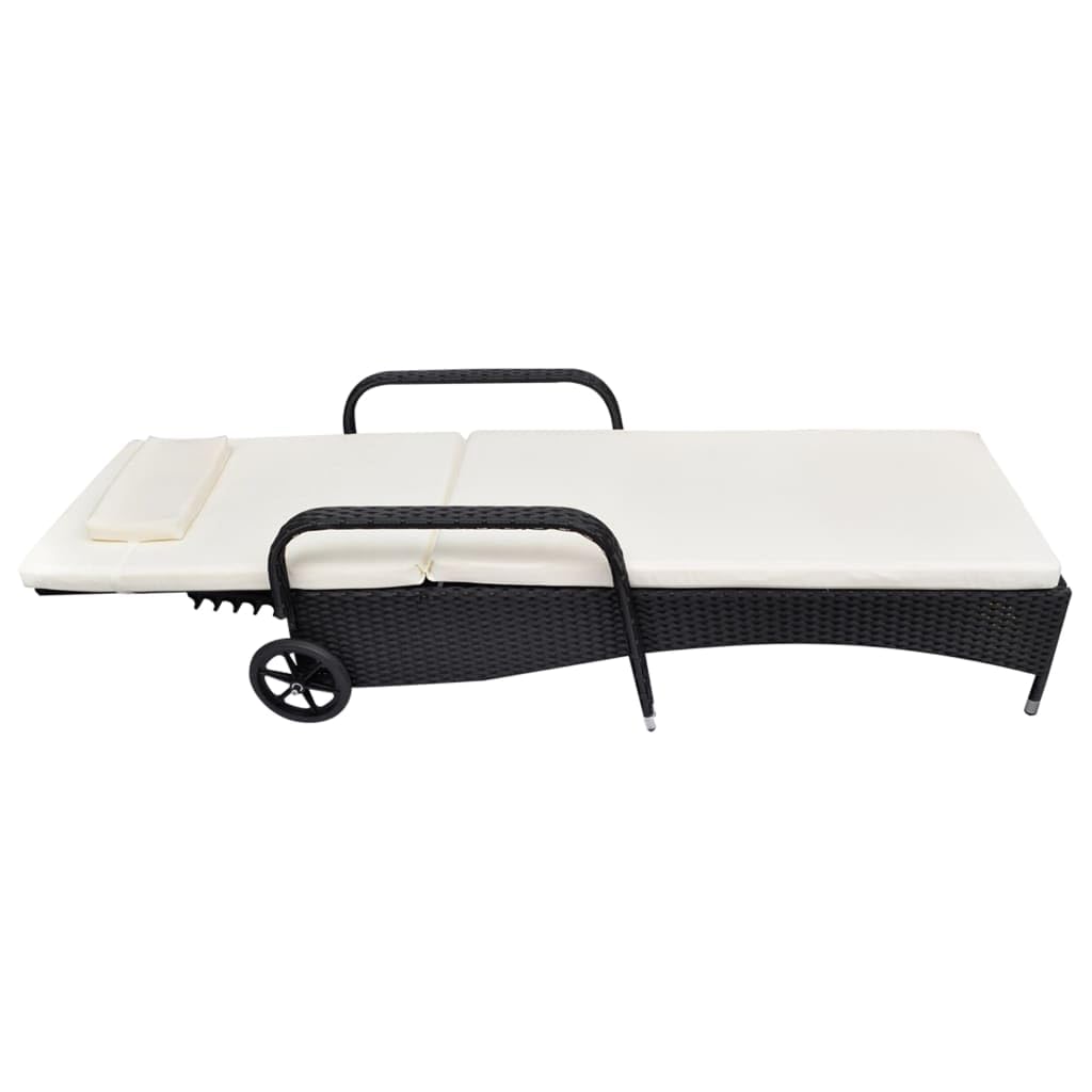 Outdoor Möbel Sonnenliege mit Rollen Poly Rattan Schwarz Outdoor Sitzgelegenheit