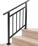 Metty Metal Hand Rails for Outdoor Steps，3 Steps Stair Handrail & Indoor Stair Railing Kit，Railings for Outdoor Steps for Fence & Outdoor Steps(3 Step- Black)