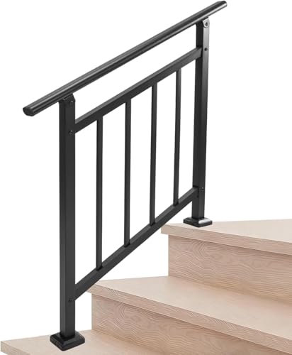 Metty Metal Handrails for Outdoor Steps Suitable for 1 to 3 Steps- Wrought Iron Stair Railing- Step Steady with 3 Feet Handrailing- Safe Indoor Home Banisters (Black)