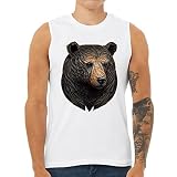 Bear Face Animal Men's Muscle Tank - Animal Design Men's Sleeveless T-Shirt - Graphic Tank - White,