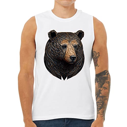 Bear Face Animal Men's Muscle Tank - Animal Design Men's Sleeveless T-Shirt - Graphic Tank - White, Xl #TOP13