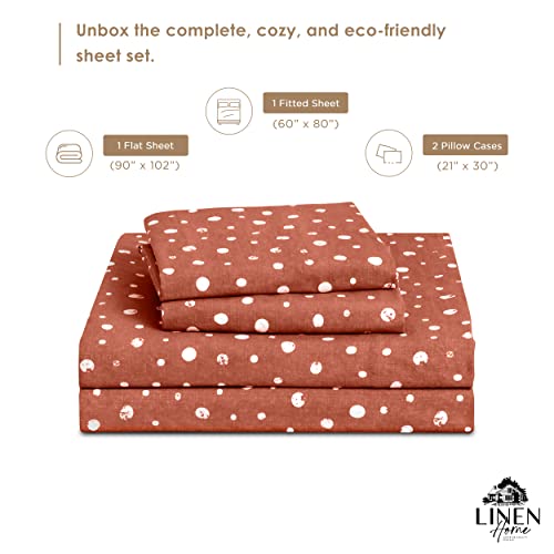 Image of Linen Home Cotton Lyocell Blend Percale Sheet Set Queen Size - 4 Piece Deep Pocket Bedding, Pre-Washed & Shrunk, Crisp Cooling Fabric, Fade-Resistant, Hotel Luxury, Wrinkle-Free - Polka Cedar Wood