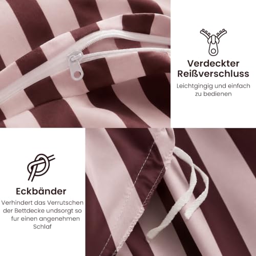 Freyamy Bettwäsche 135x200cm 2tlg Rosa Bordeaux Streifen Bettwäsche – Ansicht 5