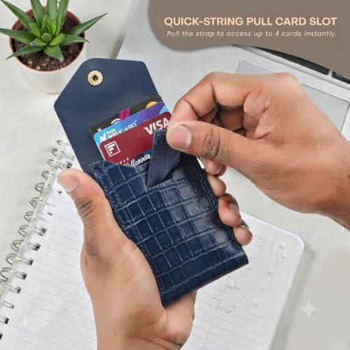 Image of Leatherful Flip - Top Grain Leather Vertical Slim Wallet for Men | Easy Quick Card Access | Compact Front Cash Pocket & Button Lock | Minimalist Travel & Daily Carry Wallet
