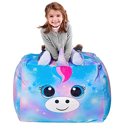 MHJY Bean Bag Cover Stuffed Animals Storage Unicorn Beanbag Chair Cover for Kids Toys Storage Bag Toy Organizer Cover (No Beans)