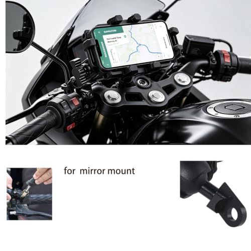 Image of Motorcycle Phone Holder for 13mm- 19mm Fork Stem Hole,Smartphone 4.7''-7.2'' Motorbike Mirror Seat Phone Mount (E-Mirror Mount)