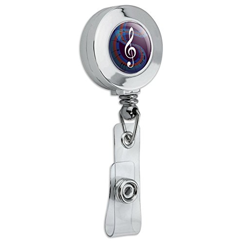 Graphics & More BADGEHOLDER.CHROME.PS.Z000209 Treble Clef On Music Notes Retractable Reel Chrome Badge Id Card Holder Clip thumb #1