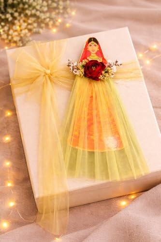 Image of SATYAM KRAFT 2 Pcs Bride Gown Style Decorative Attachment for Small Bags | Net Gown Doll Design for Suitcase Decor, Trousseau Packing, Wedding Decor, Engagement & Gift Wrapping (Yellow)