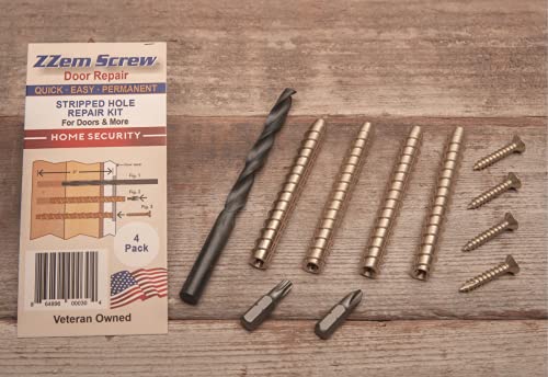 Zzem Screw Door Repair - Door Hinge Repair Kit For Easy Stripped Screw Hole Repair - Wood Screw Anchor To Reinforce Door Hinges, Strike Plates And Door Jamb Repair - Repair Stripped Screw Holes 4 Pk #TOP1