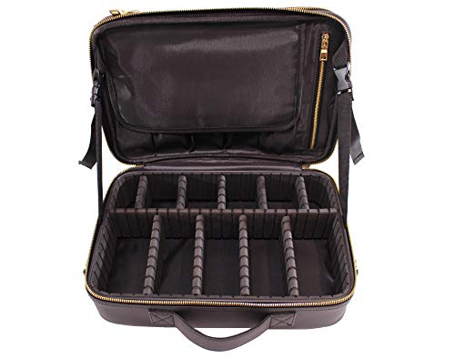 Makeup Organizer Professional Large Black Artist Makeup Bag Travel Toiletry Train Case With Adjustable Dividers Beauty Storage With Shoulder Strap 13.3" X 9" X 4.7" Water-Resistant Pu Leather #TOP3