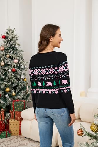 Image of LUBOT Ugly Christmas Sweaters for Women Soft Acrylic Blend Cute Fuzzy Funny Wintertime Holiday Parties Knitted Pullover