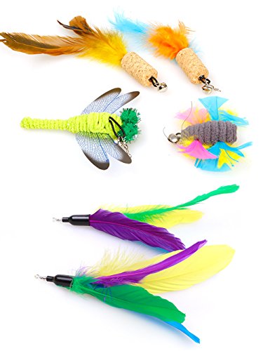 Zoypet 2 Pcs Cat Toys Interactive Refill Replacement Feather Pack Furry Tail Butterfly Dragonfly Fish Mouse Caterpillar Worm Birds Feathers For Kitten Cats Ct15-11 Yellow Long Feather #TOP5