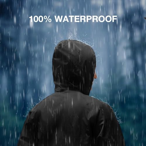 Image of TLN Waterproof Raincoat for Men | Lightweight & Durable Rain Jacket with Hood | Windproof & Breathable | Travel-Friendly, Bike & Motorcycle Use | Full-Length (IN, Alpha, L, Regular, BLACK)