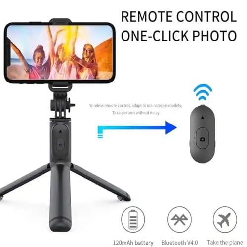 Image of Bouncefit R1 Extendable Selfie Stick with Wireless Bluetooth Remote and Tripod Stand, 3-in-1 Multifunctional Design, Compatible with iPhone /OnePlus /Samsung /Oppo /Vivo /Xiaomi and All Phones (70Cm)