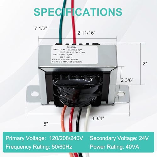 Hipoilk 24V Transformer Furnace HVAC Replacement for Supco SXT105, Jard 4031F, Packard PF42440, White-Rodgers 90-T40F3, Honeywell AT140A1018, Primary 120, 208, 240V Secondary 24V, 2 Pack