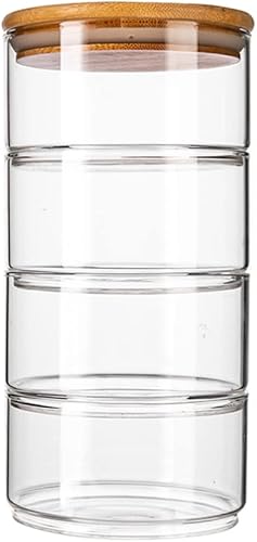 Cabilock Tarros de almacenamiento de vidrio con tapas, recipientes de almacenamiento sellados de vidrio de borosilicato de 4 niveles, recipientes