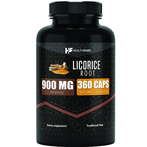 Healthfare Ultra High Purity Licorice Root Capsules 900 Mg | 360 Count | Supplement Extract | Non-Gmo & Gluten Free #TOP24