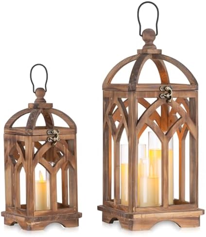 Romadedi Farmhouse Candle Lantern Wooden - 30,5 cm / 40,6 cm Conj...