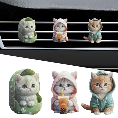 Image of 3PCS Cute Cat Car Air Vent Clips, 2D Flat Acrylic Cartoon Kitty Car Air Conditioner Outlet Clip, Auto Interior Decoration Accessories for Most Vehicles (Blue /Pink /Green)